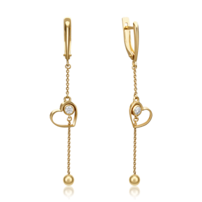 Серьги «Сердца» с английским замком из лимонного золота с фианитом 02-4401-00-401-1130-03