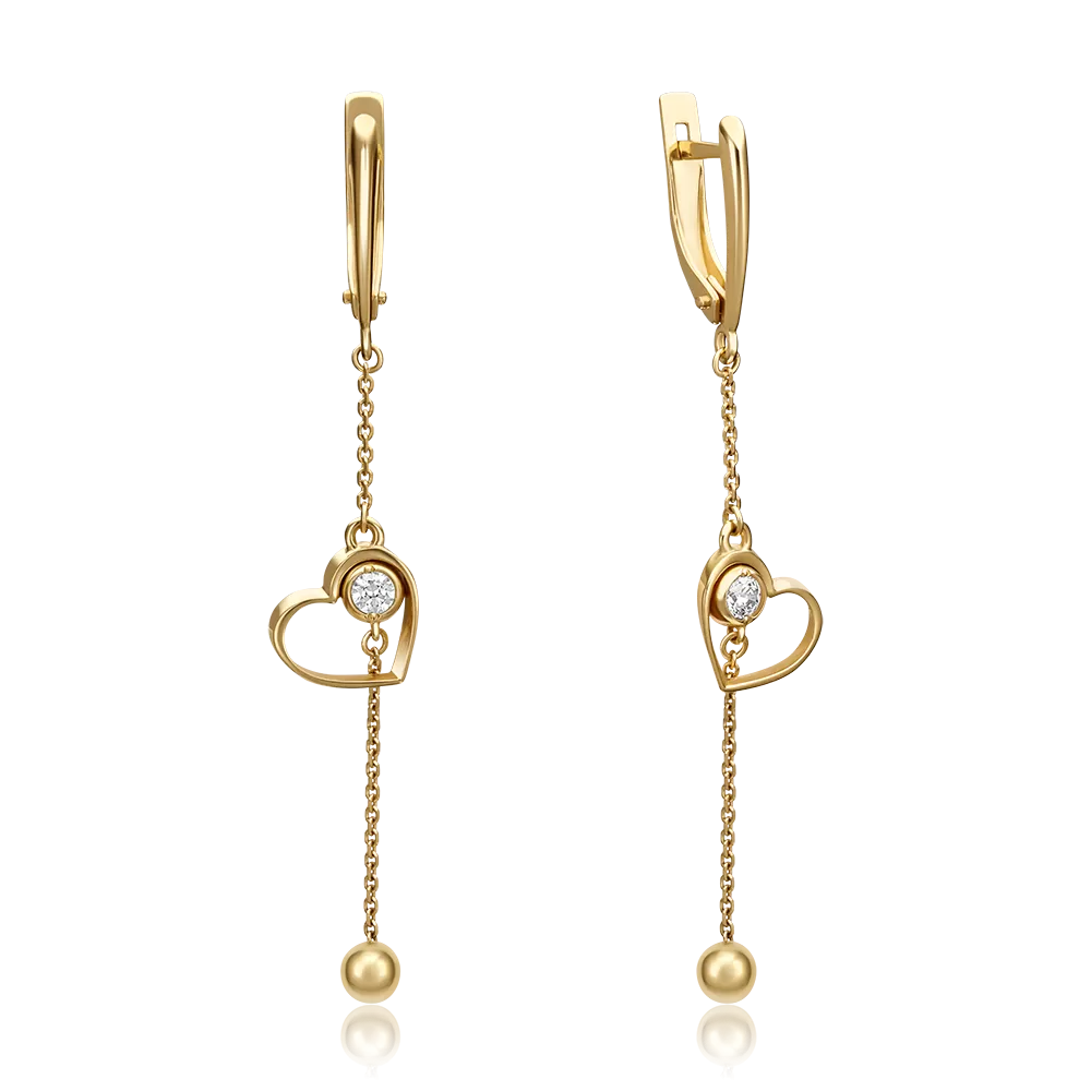 Серьги «Сердца» с английским замком из лимонного золота с фианитом 02-4401-00-401-1130-03
