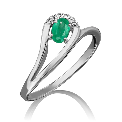 Кольцо из белого золота с изумрудом и бриллиантами 01-0663-00-106-1120-30