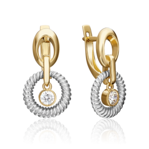 Серьги с английским замком из комбинированного золота с фианитом 02-4483-00-501-1121-38