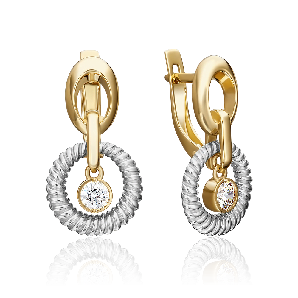 Серьги с английским замком из комбинированного золота с фианитом 02-4483-00-501-1121-38