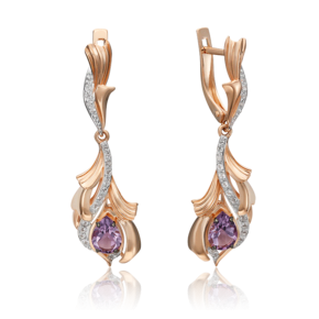 Серьги «Перья» с английским замком из красного золота с аметистом и натуральными топазами white 02-4546-00-225-1110-57