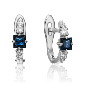 Серьги с английским замком из белого золота с сапфиром и бриллиантами 02-0888-00-105-1120-30