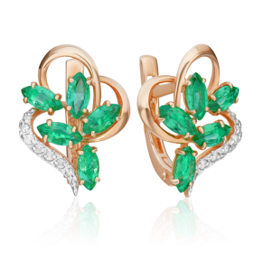 Серьги с английским замком из красного золота с изумрудами и бриллиантами 02-0889-00-106-1110-30