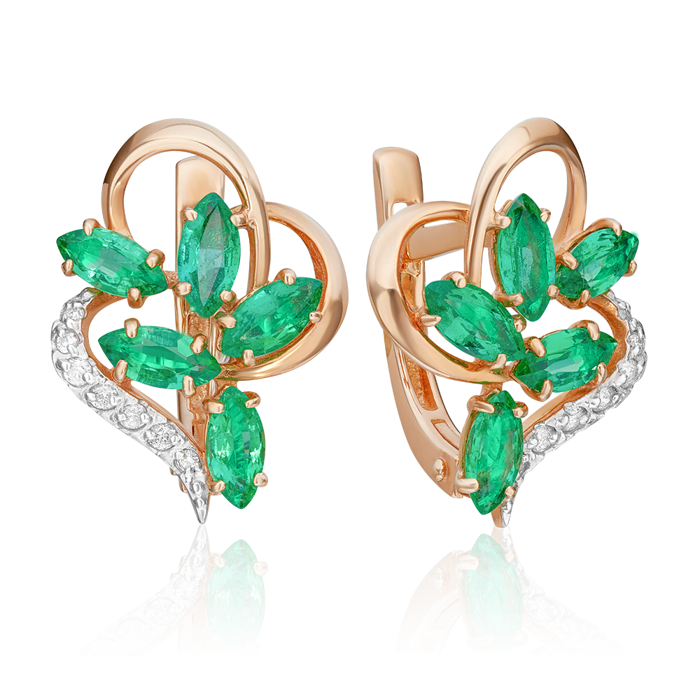 Серьги с английским замком из красного золота с изумрудами и бриллиантами 02-0889-00-106-1110-30