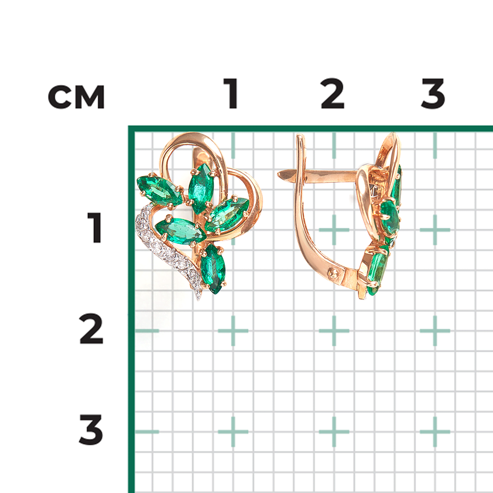 Серьги с английским замком из красного золота с изумрудами и бриллиантами 02-0889-00-106-1110-30