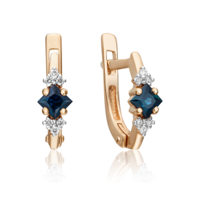 Серьги с английским замком из красного золота с сапфиром и бриллиантами 02-0890-00-105-1110-30