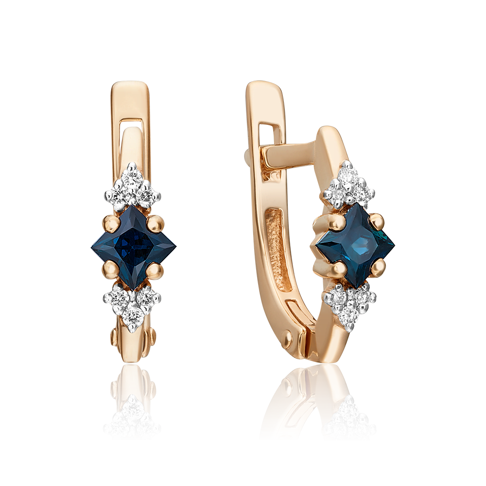 Серьги с английским замком из красного золота с сапфиром и бриллиантами 02-0890-00-105-1110-30