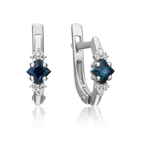 Серьги с английским замком из белого золота с сапфиром и бриллиантами 02-0890-00-105-1120-30