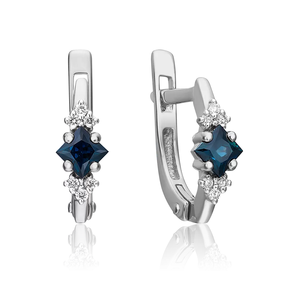Серьги с английским замком из белого золота с сапфиром и бриллиантами 02-0890-00-105-1120-30