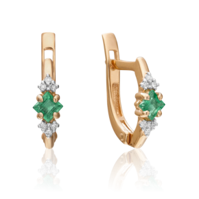 Серьги с английским замком из красного золота с изумрудом и бриллиантами 02-0890-00-106-1110-30