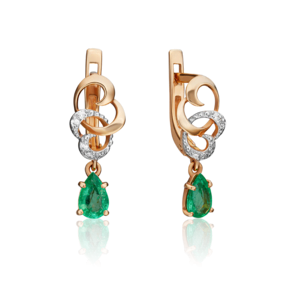 Серьги с английским замком из красного золота с изумрудом и бриллиантами 02-0891-00-106-1110-30