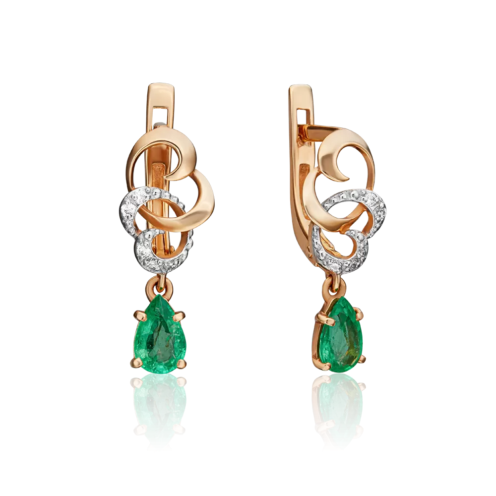 Серьги с английским замком из красного золота с изумрудом и бриллиантами 02-0891-00-106-1110-30