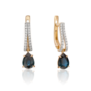 Серьги с английским замком из красного золота с сапфиром и бриллиантами 02-0892-00-105-1110-30