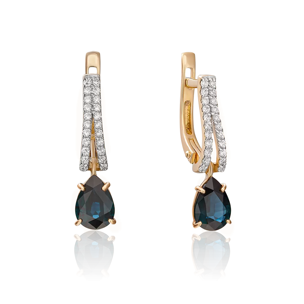 Серьги с английским замком из красного золота с сапфиром и бриллиантами 02-0892-00-105-1110-30