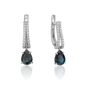 Серьги с английским замком из белого золота с сапфиром и бриллиантами 02-0892-00-105-1120-30