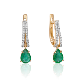 Серьги с английским замком из красного золота с изумрудом и бриллиантами 02-0892-00-106-1110-30