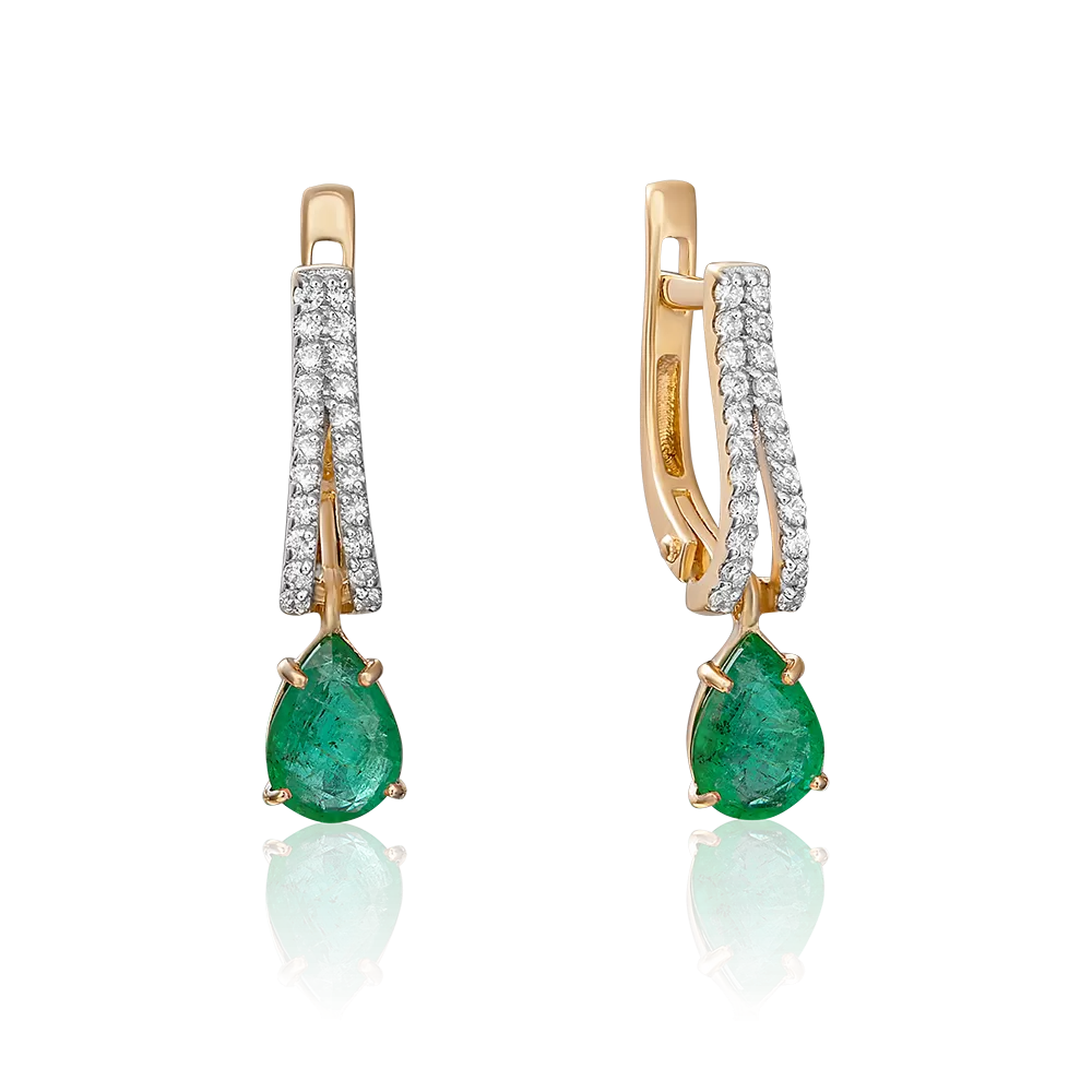 Серьги с английским замком из красного золота с изумрудом и бриллиантами 02-0892-00-106-1110-30