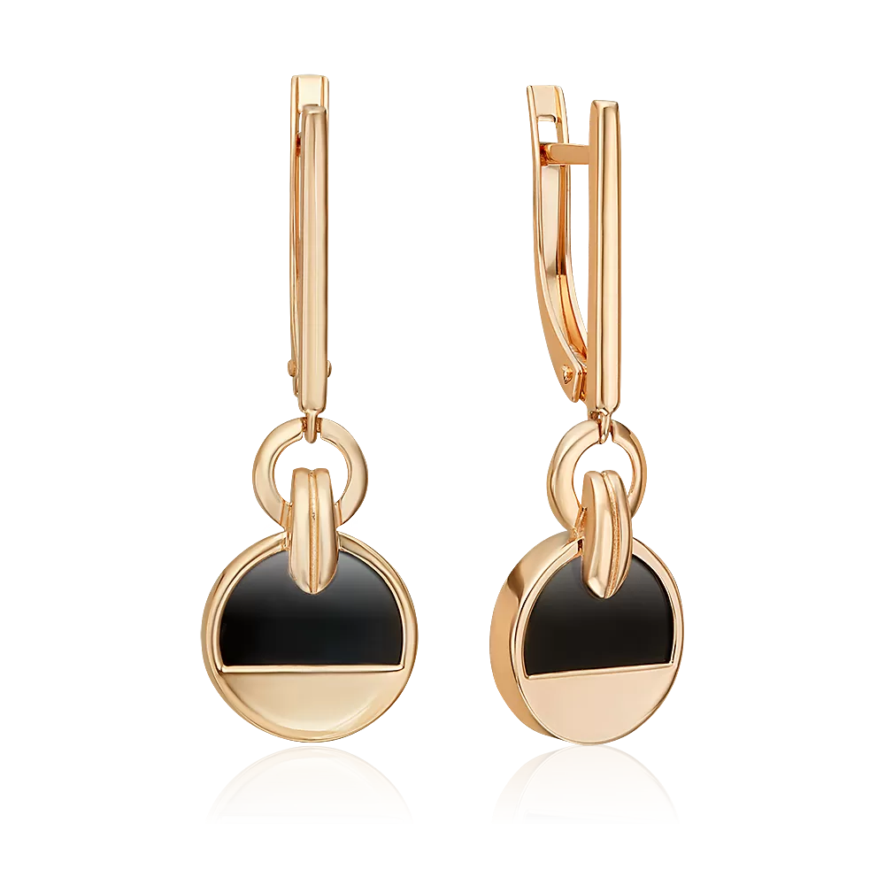 Серьги с английским замком из красного золота с ониксом 02-5465-00-281-1110