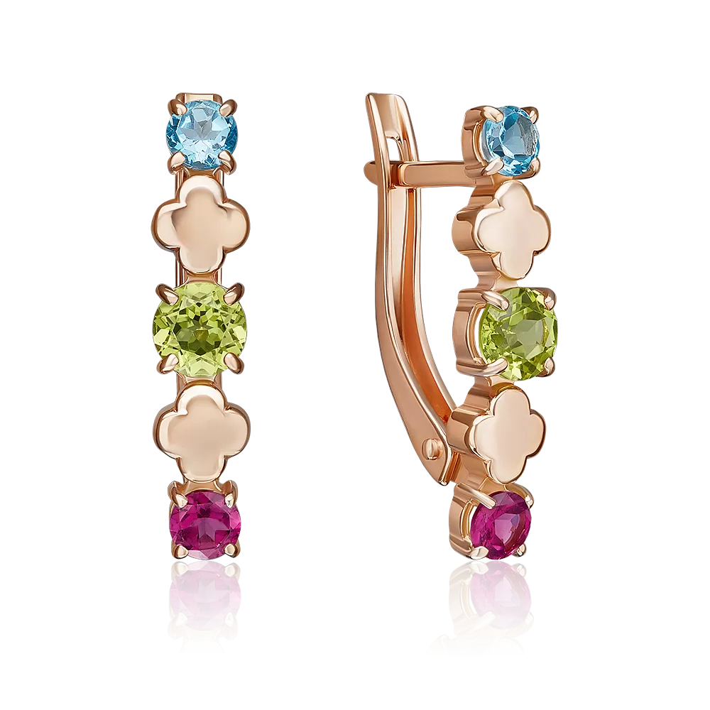 Серьги с английским замком из красного золота с миксом камней 02-5406-00-231-1110
