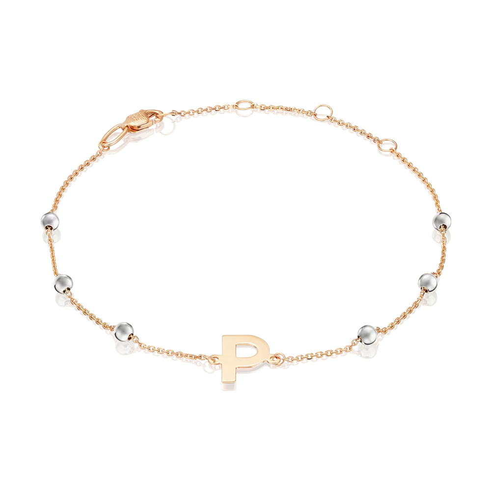 Браслет «Буква Р» из комбинированного золота 05-0849-Р-000-1111