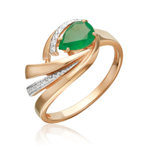 Кольцо из красного золота с изумрудом и бриллиантами 01-5866-00-106-1110