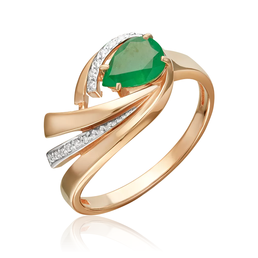 Кольцо из красного золота с изумрудом и бриллиантами 01-5866-00-106-1110