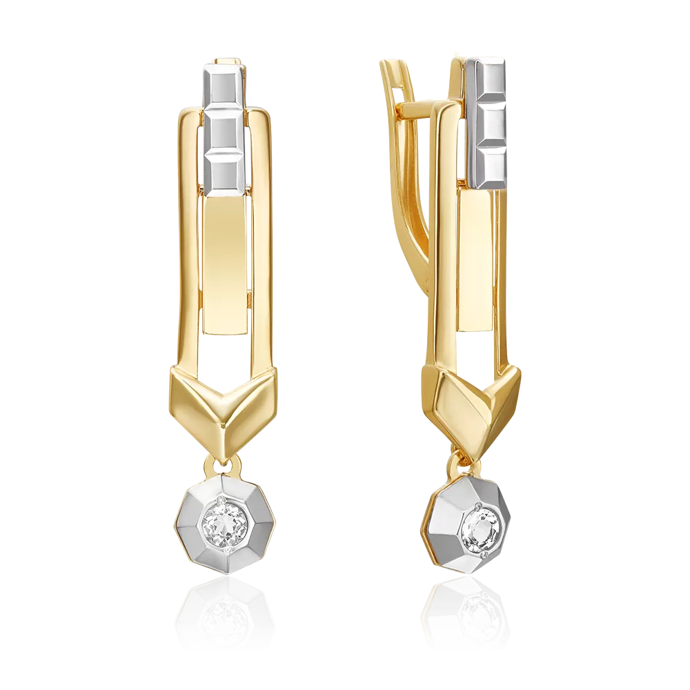 Серьги с английским замком из комбинированного золота с натуральным топазом white 02-5055-00-201-1121