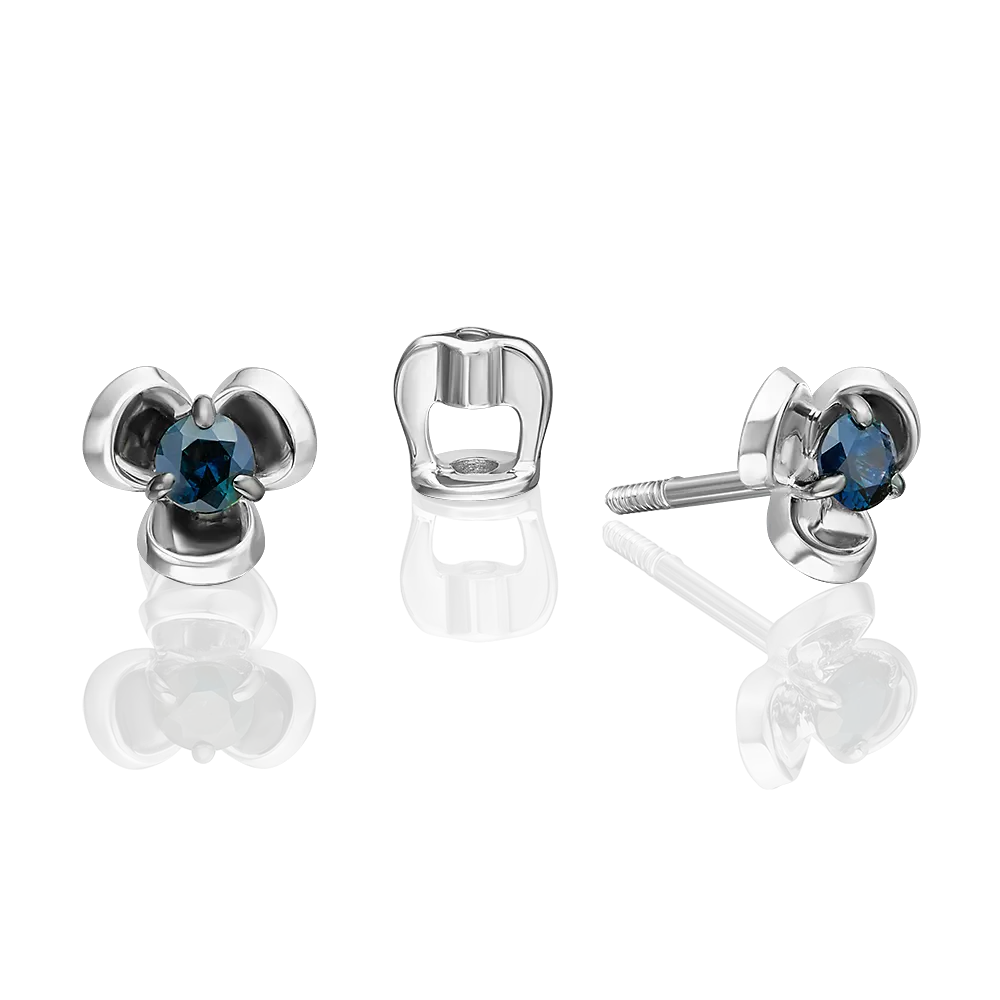 Серьги-пусеты из белого золота с сапфиром 02-5483-00-102-1120