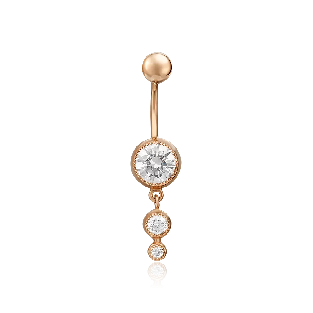 Пирсинг в пупок из красного золота с фианитами 06-0646-00-501-1110-38