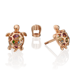 Серьги-пусеты «Черепашки» из красного золота с миксом камней 02-4525-00-717-1110-57