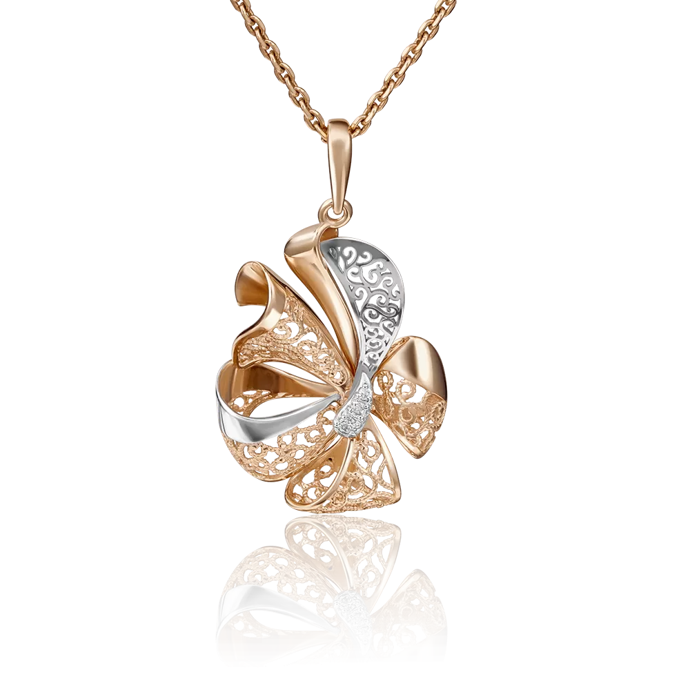 Подвеска «Бант» из красного золота с фианитами 03-2916-00-401-1110-48