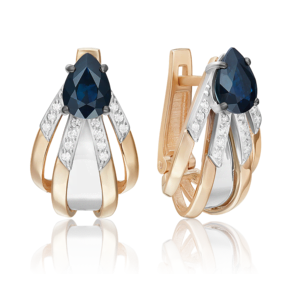 Серьги с английским замком из комбинированного золота с сапфиром и бриллиантами 02-5249-00-105-1111