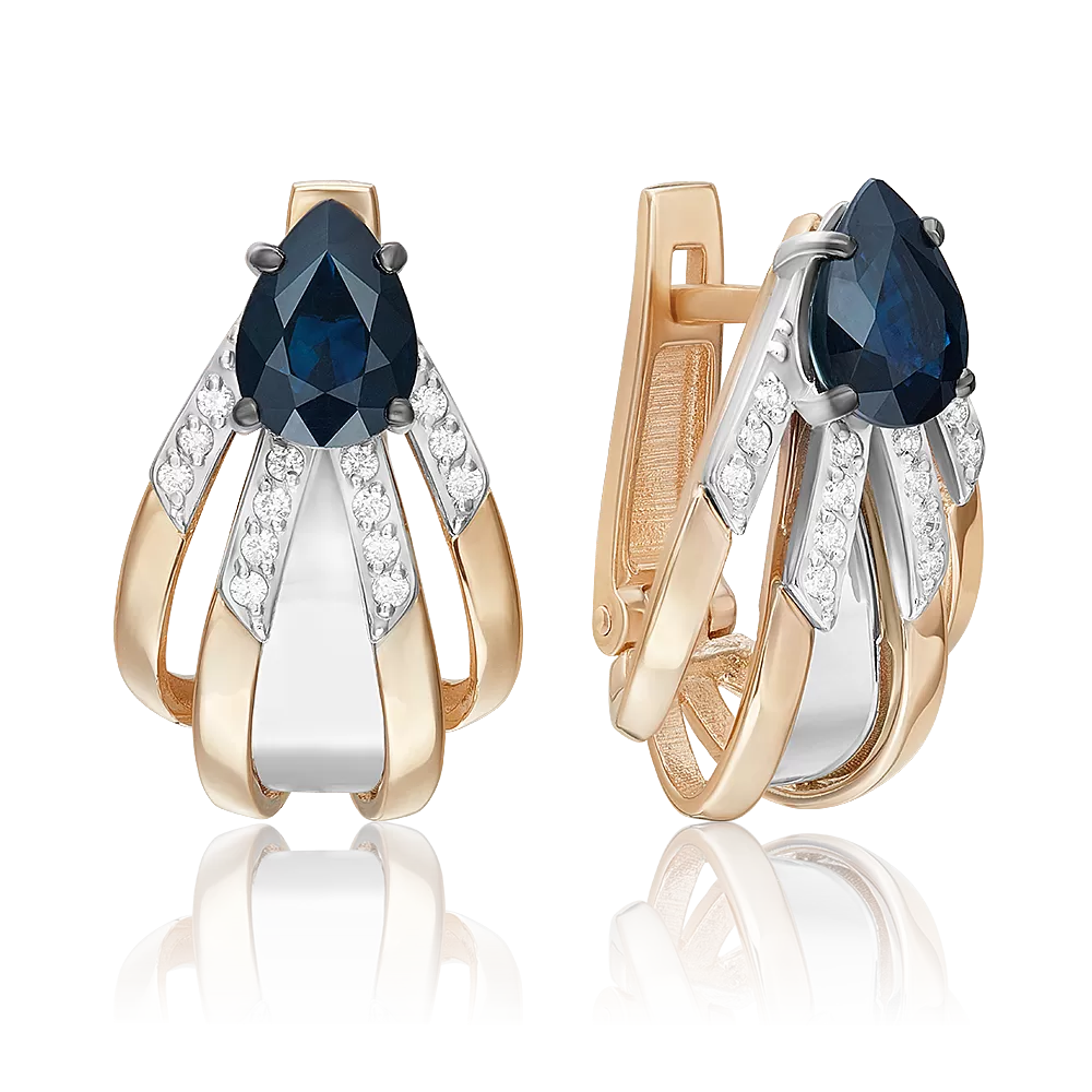 Серьги с английским замком из комбинированного золота с сапфиром и бриллиантами 02-5249-00-105-1111
