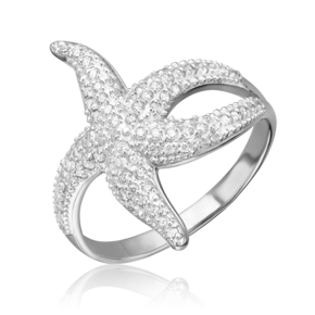 Кольцо «Морская звезда» из белого золота с фианитами