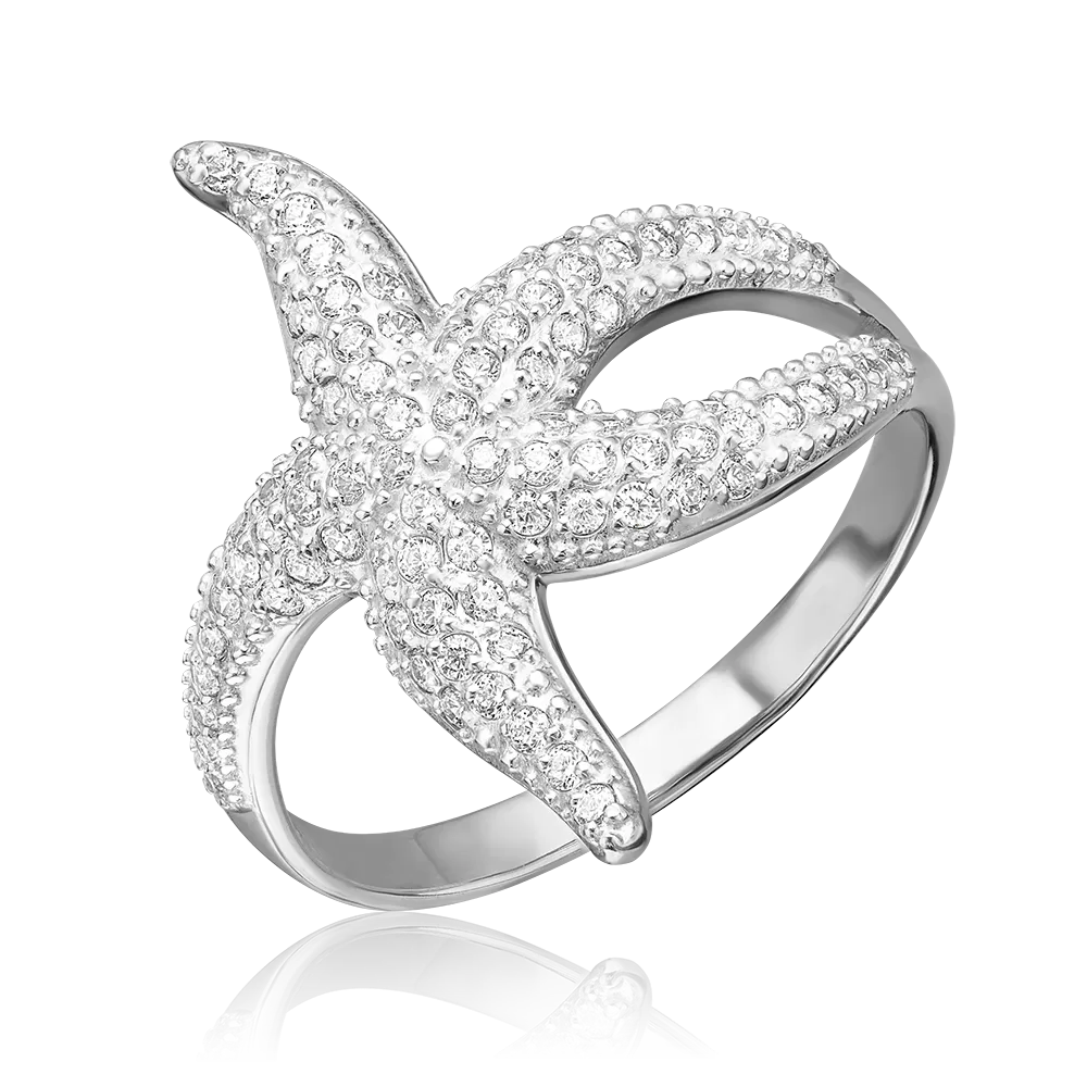 Кольцо «Морская звезда» из белого золота с фианитами 01-1613-00-401-1120-24