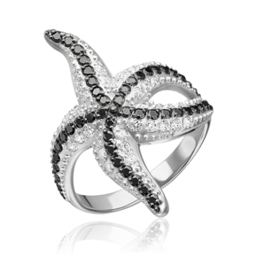 Кольцо «Морская звезда» из белого золота с фианитами