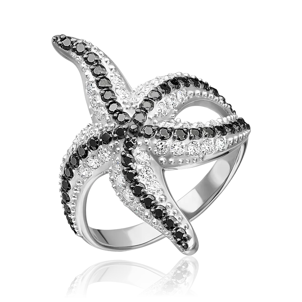 Кольцо «Морская звезда» из белого золота с фианитами 01-1613-01-403-1120-24