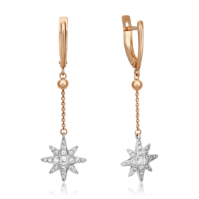 Серьги с английским замком из комбинированного золота с фианитами 02-4420-00-401-1111-24