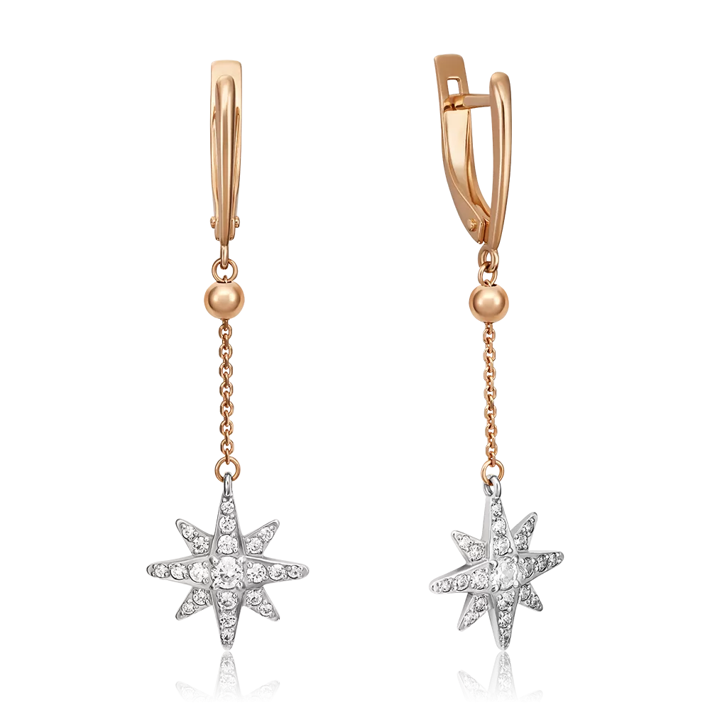 Серьги с английским замком из комбинированного золота с фианитами 02-4420-00-401-1111-24