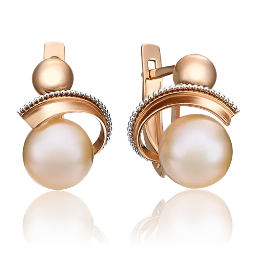 Серьги с английским замком из комбинированного золота с жемчугом культивированным 02-4359-00-301-1111-31