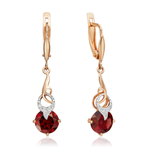 Серьги с английским замком из красного золота с гранатом и фианитами 02-2979-00-210-1110-46