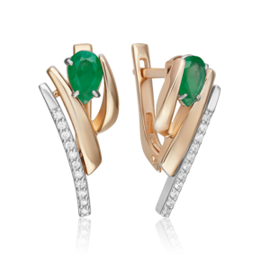 Серьги с английским замком из комбинированного золота с изумрудом и бриллиантами 02-5243-00-106-1111
