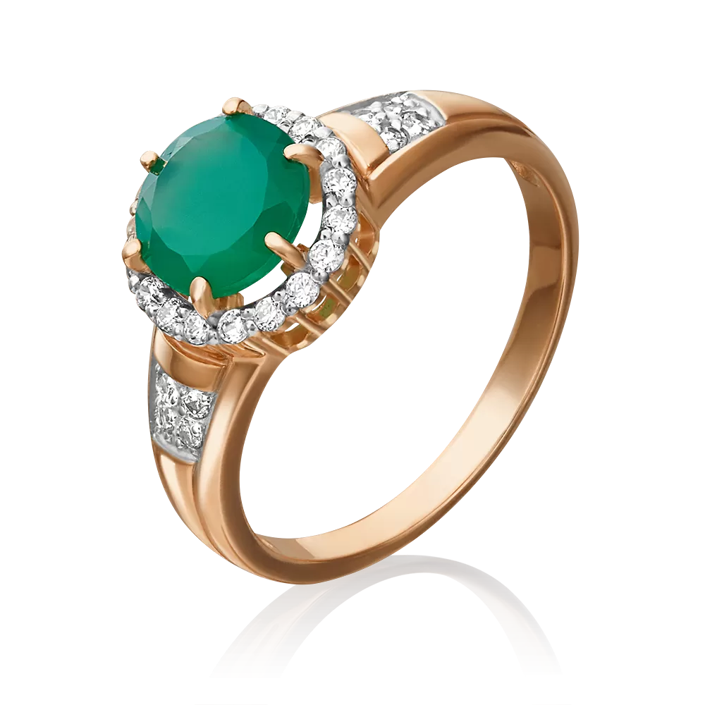 Кольцо из красного золота с халцедоном и фианитами 01-4253-00-275-1110-47