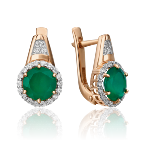 Серьги с английским замком из красного золота с халцедоном и фианитами 02-3027-00-275-1110-47