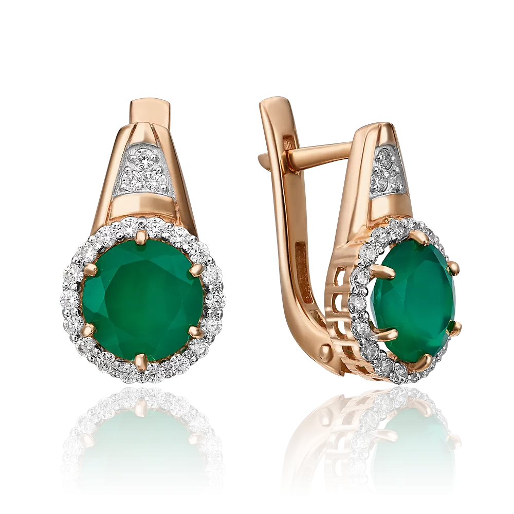 Серьги с английским замком из красного золота с халцедоном и фианитами 02-3027-00-275-1110-47