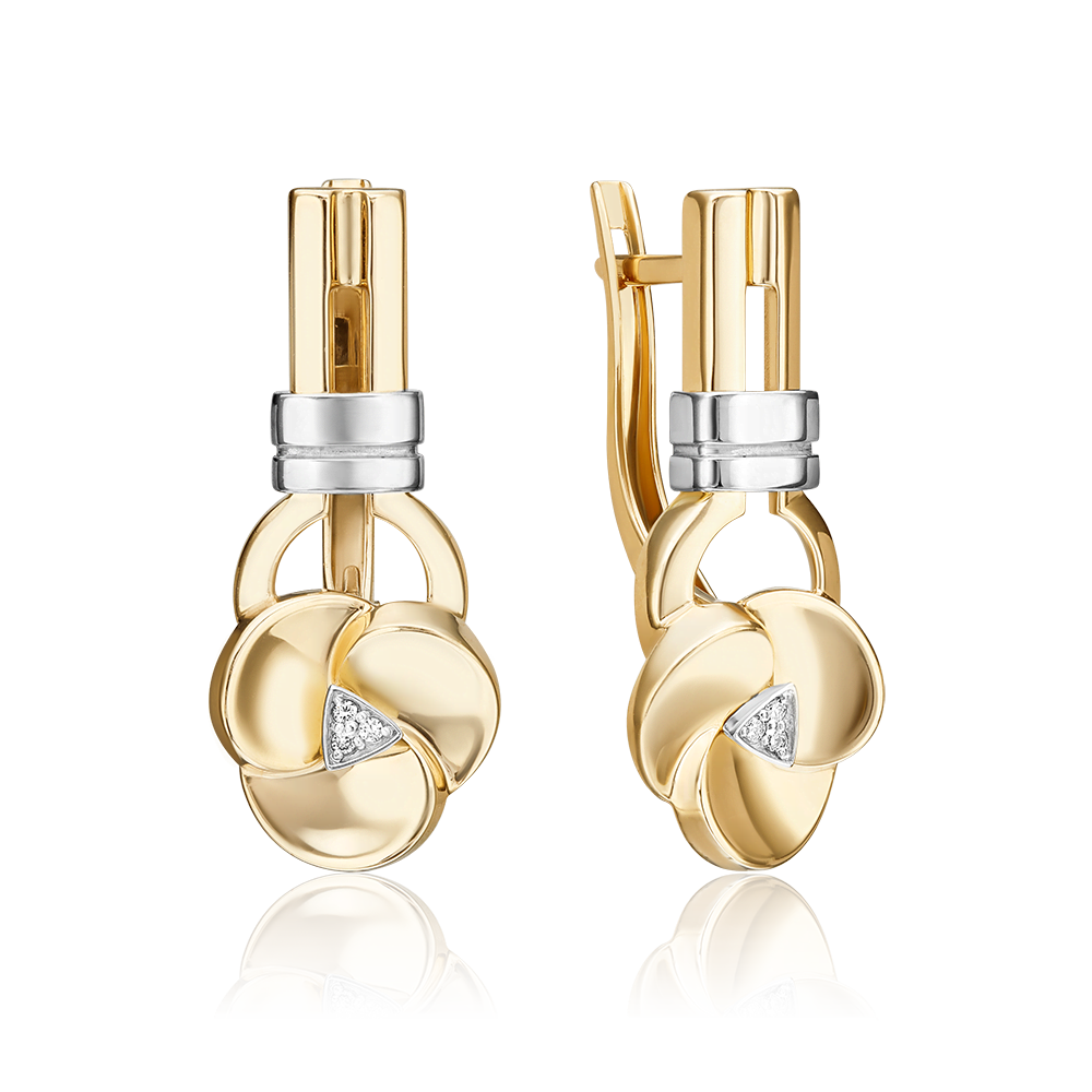 Серьги с английским замком из комбинированного золота с бриллиантами 02-5015-00-101-1121