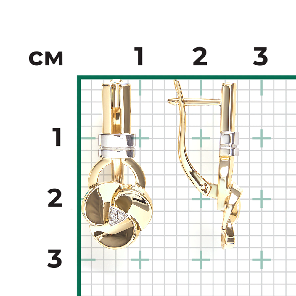 Серьги с английским замком из комбинированного золота с бриллиантами 02-5015-00-101-1121