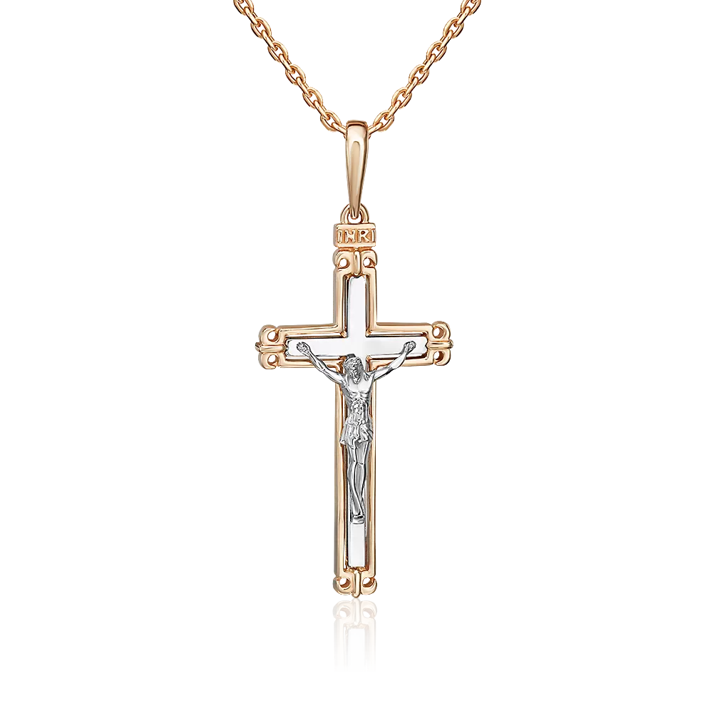 Католический крест из комбинированного золота 03-3558-00-000-1111