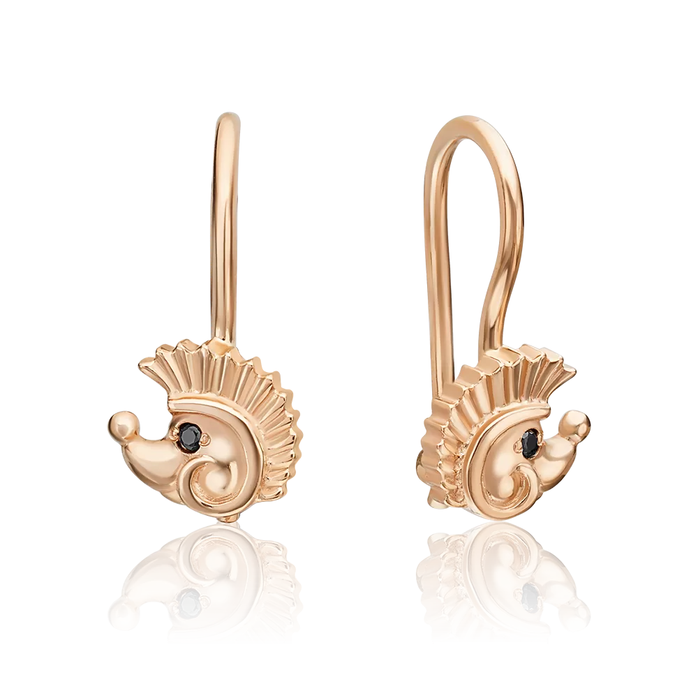 Детские серьги «Ёжики» с французским замком из красного золота с фианитом 02-2901-00-402-1110-03